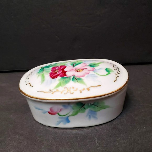 Vintage Hand Painted Japanese Floral Trinket Box, Made in Japan Noritake Rose - Picture 1 of 10